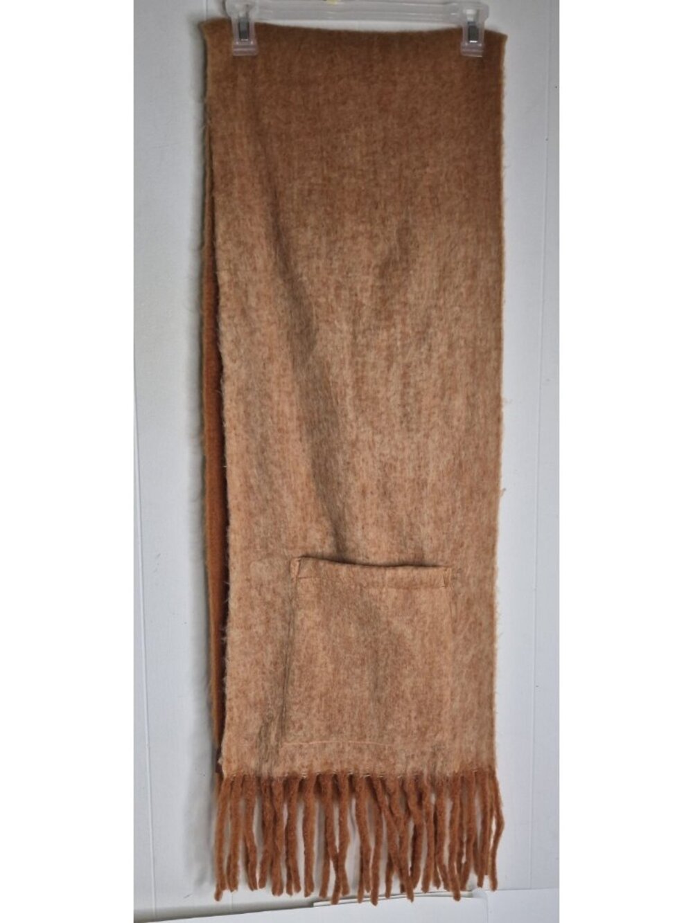 Brown Fringe Scarf With Built In Hand Pockets - Picture 2 of 5